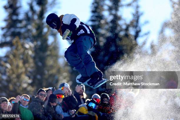 Greg Bretz of the United States competes in the Men's Pro Snowboard Superpipe Final during Day 3 of the Dew Tour on December 15, 2017 in...