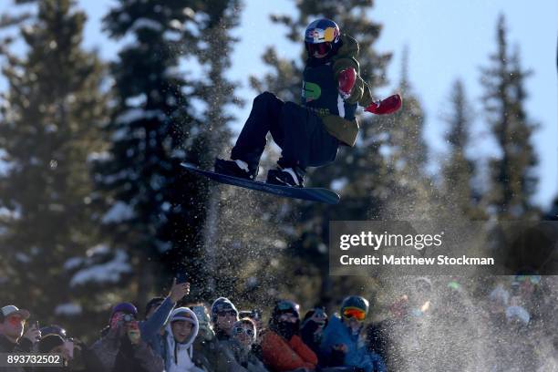 Scotty James of Australia competes in the Men's Pro Snowboard Superpipe Final during Day 3 of the Dew Tour on December 15, 2017 in Breckenridge,...