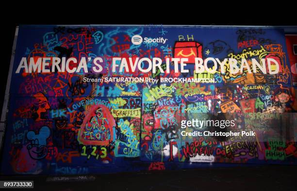 View of the mural painted during BROCKHAMPTON and Spotify host an event for their biggest fans to celebrate the launch of their new album SATURATION...