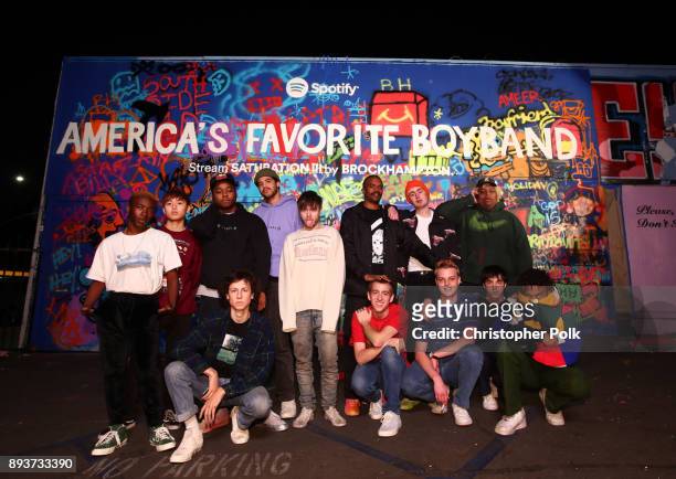 Poses in front of the finished mural at BROCKHAMPTON and Spotify host an event for their biggest fans to celebrate the launch of their new album...