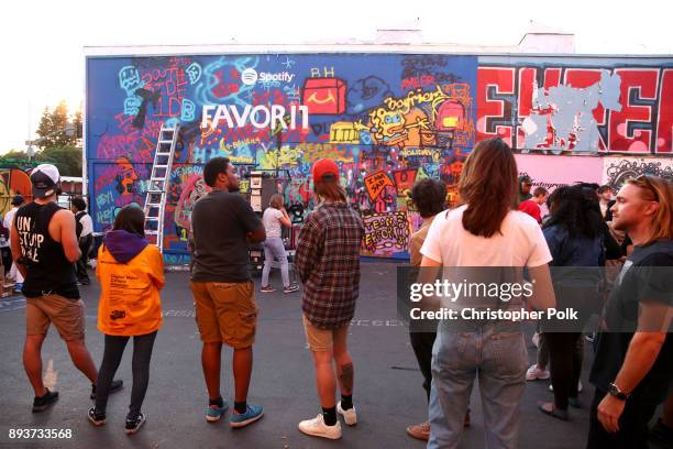 Fans watch the mural being painted at BROCKHAMPTON and Spotify host an event for their biggest fans to celebrate the launch of their new album...