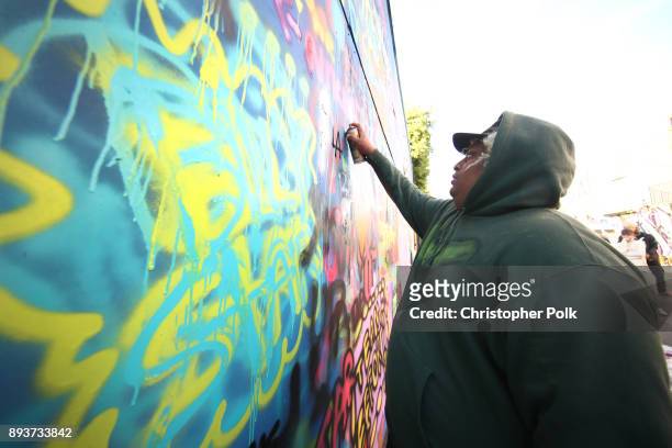 Members of the band BROCKHAMPTON painte a mural during BROCKHAMPTON and Spotify host an event for their biggest fans to celebrate the launch of their...