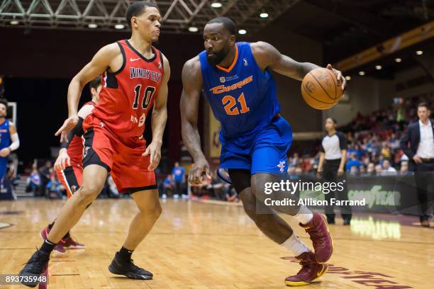 Kendrick Perkins of the Canton Charge handles the ball against the Windy City Bulls on December 15, 2017 at the Canton Memorial Civic Center in...