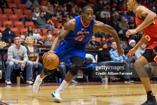 Gerald Beverly of the Canton Charge handles the ball against the Windy City Bulls on December 15, 2017 at the Canton Memorial Civic Center in Canton,...