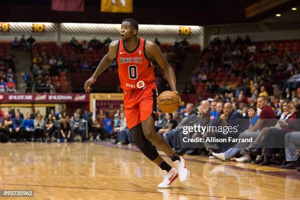 Jaylen Johnson of the Windy City Bulls handles the ball against the Canton Charge on December 15, 2017 at the Canton Memorial Civic Center in Canton,...