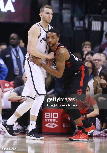 Toronto Raptors forward Norman Powell defends against Brooklyn Nets guard Nik Stauskas as the Toronto Raptors beat the Brooklyn Nets at the Air...