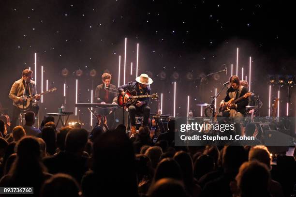 Bo Rinehart,Josh Lovelace, Bear Rinehart, Randall Harris, and Seth M. Bolt of the band Needtobreathe performs at Brown Theatre on December 15, 2017...