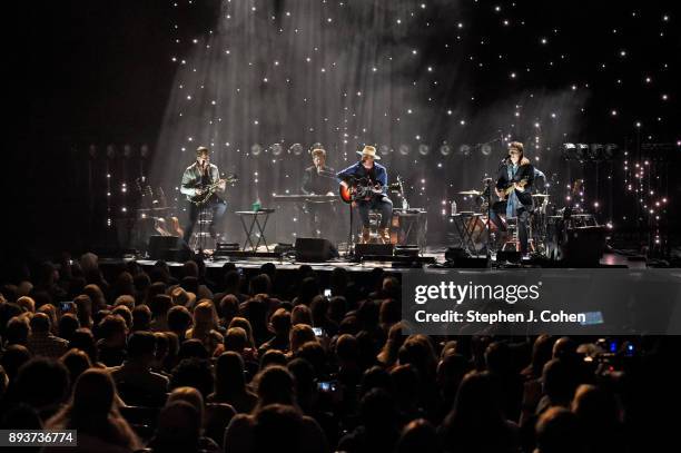 Bo Rinehart,Josh Lovelace, Bear Rinehart, Randall Harris, and Seth M. Bolt of the band Needtobreathe performs at Brown Theatre on December 15, 2017...