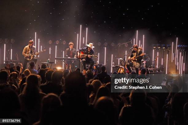 Bo Rinehart,Josh Lovelace, Bear Rinehart, Randall Harris, and Seth M. Bolt of the band Needtobreathe performs at Brown Theatre on December 15, 2017...