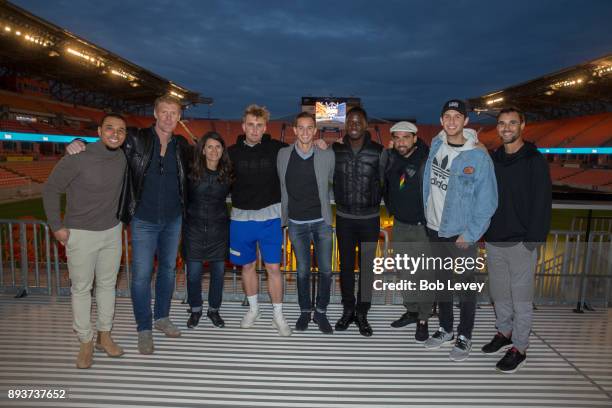 Charlie Davis, Alexi Lalas, Mia Hamm, Jake Paul, Stu Holden, Eddie Johnson, Dwayne De Rosario, Spade Keiser and Chris Wondolowski during the Kick in...