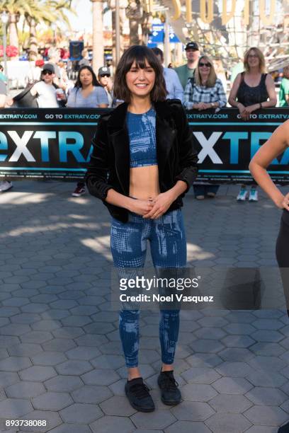 Nina Dobrev visits "Extra" at Universal Studios Hollywood on December 15, 2017 in Universal City, California.