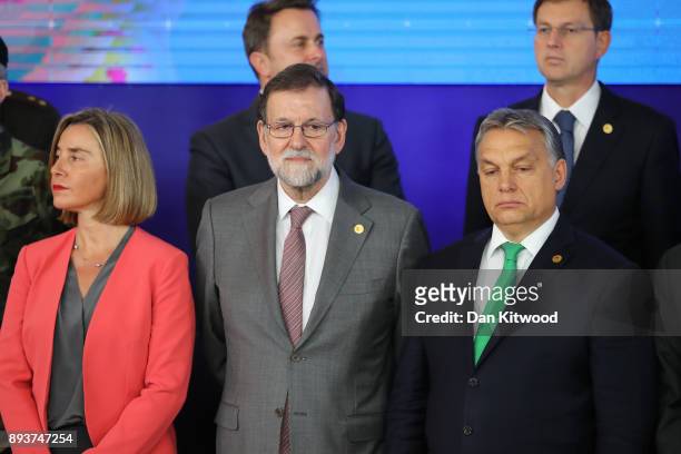 Security Policy and Vice-President of the European Commission Federica Mogherini and Prime Minister of Spain Mariano Rajoy pose for a group photo...