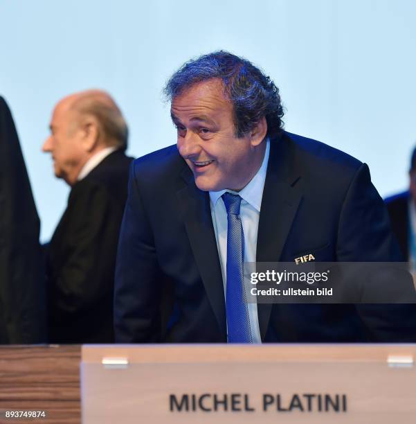 Fussball 64. FIFA Kongress in Sao Paulo 2014 FIFA Vizepraesident Michel PLATINI mit FIFA Praesident Joseph S. Blatter