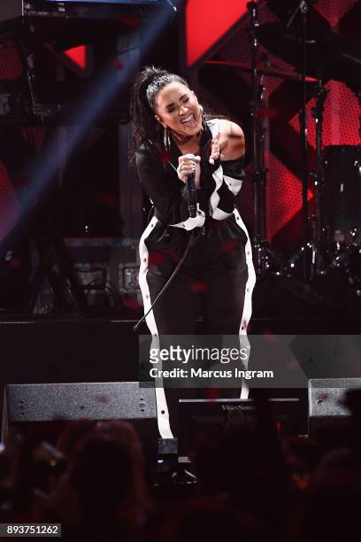 Demi Lovato performs onstage during Power 96.1s Jingle Ball 2017 Presented by Capital One at Philips Arena on December 15, 2017 in Atlanta, Georgia.