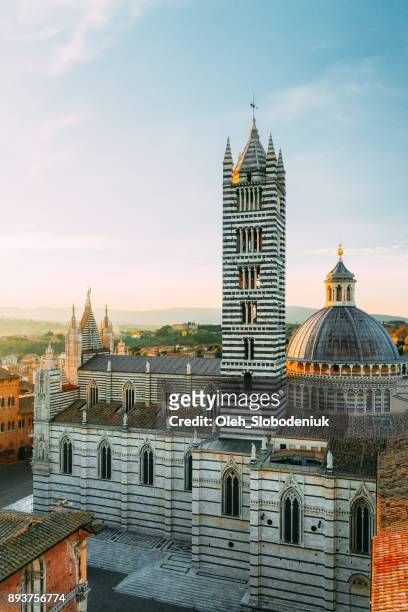 schilderachtig uitzicht op siena en de duomo di siena uit het oogpunt van - kathedraal van siena stockfoto's en -beelden