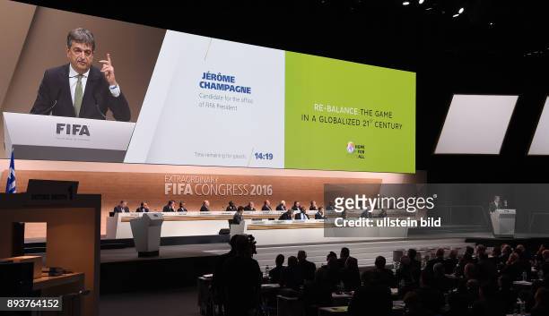 Fussball International Ausserordentlicher FIFA Kongress 2016 im Hallenstadion in Zuerich FIFA Praesidenten Kandidat Jerome Champagne