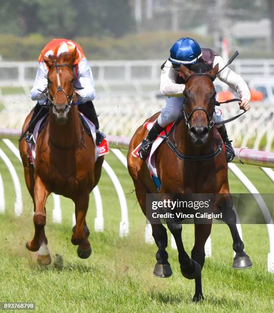 Linda Meech riding Etah James wins Race 6 during Melbourne Racing at Caulfield Racecourse on December 16, 2017 in Melbourne, Australia.