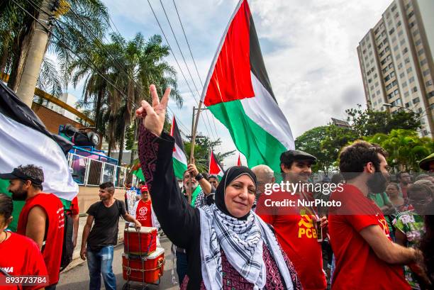 Protestors stage a demonstration against 'U.S. President Donald Trump's announcement to recognize Jerusalem as the capital of Israel', in Sao Paulo...