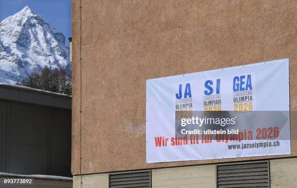 Schmuckbild zur Abstimmung amfuer die Kandidatur Olympische Winterspiele 2026 in Graubuenden Ein Plakat: Wir sind Fit fuer Olympia 2026 an der...