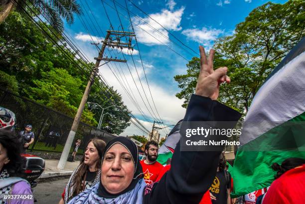 Protestors stage a demonstration against 'U.S. President Donald Trump's announcement to recognize Jerusalem as the capital of Israel', in Sao Paulo...