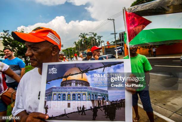 Protestors stage a demonstration against 'U.S. President Donald Trump's announcement to recognize Jerusalem as the capital of Israel', in Sao Paulo...