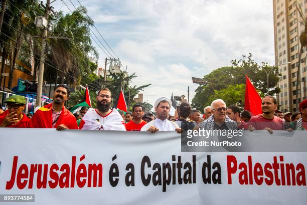 Protestors stage a demonstration against 'U.S. President Donald Trump's announcement to recognize Jerusalem as the capital of Israel', in Sao Paulo...