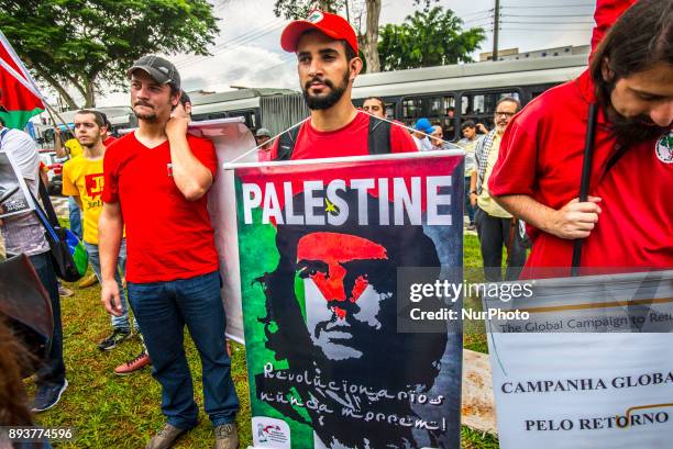 Protestors stage a demonstration against 'U.S. President Donald Trump's announcement to recognize Jerusalem as the capital of Israel', in Sao Paulo...