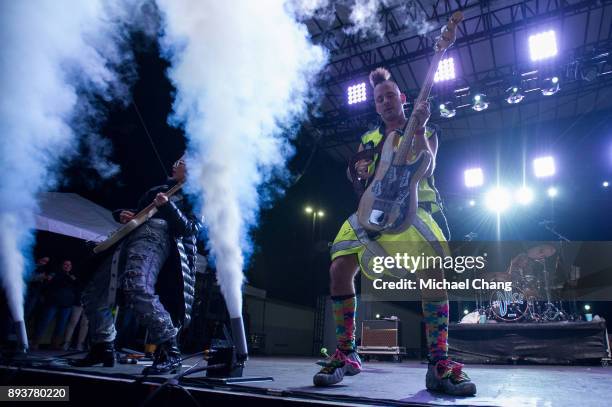 JinJoo Lee and Cole Whittle of DNCE perform during Base*FEST Powered by USAA on December 15, 2017 at Naval Air Station Pensacola, Florida.