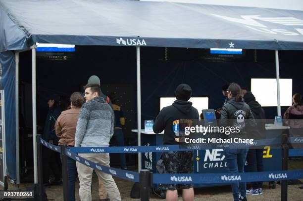 Attendees wait to compete in the USAA Next Level Challenge during Base*FEST Powered by USAA on December 15, 2017 at Naval Air Station Pensacola,...