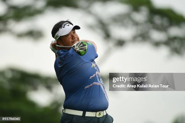 Kiradech Aphibarnrat of Thailand during round three of the 2017 Indonesian Masters at Royale Jakarta Golf Club on December 16, 2017 in Jakarta,...