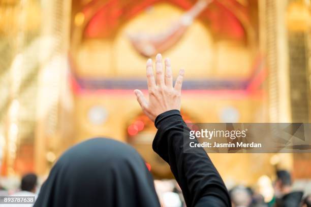 woman praying inside a mosque - shrine of the imam ali ibn abi talib stock pictures, royalty-free photos & images