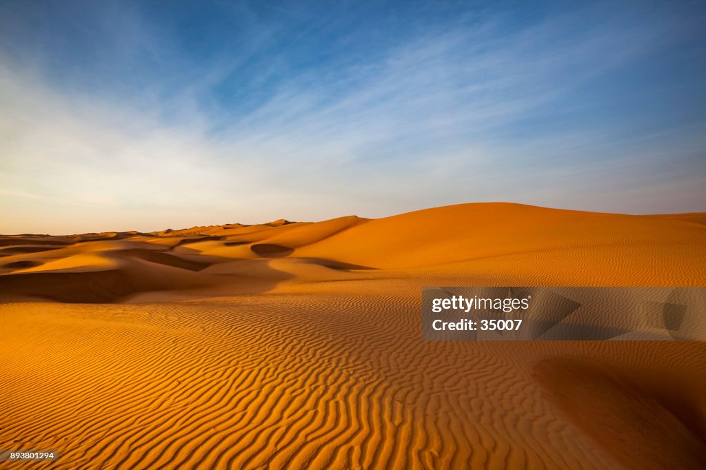 Sand dune wave pattern desert landscape, oman