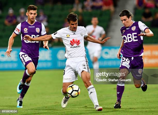 Andrija Kaludjerovic of the Phoenix controls the ball during the round 11 A-League match between the Perth Glory and the Wellington Phoenix at nib...