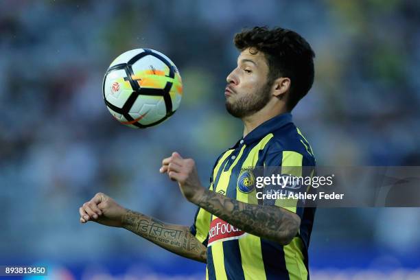 Daniel De Silva of the Mariners in action during the round 11 A-League match between the Central Coast and the Western Sydney Wanderers at Central...