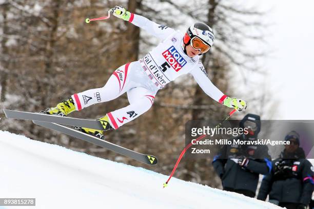Nicole Schmidhofer of Austria in action during the Audi FIS Alpine Ski World Cup Women's Super G on December 16, 2017 in Val-d'Isere, France.