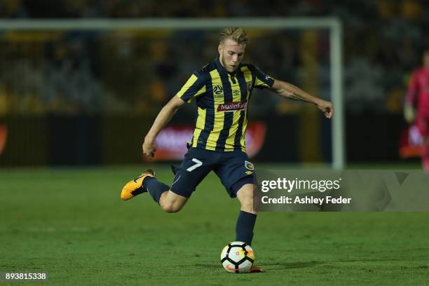 Andrew Hoole of the Mariners in action during the round 11 A-League match between the Central Coast and the Western Sydney Wanderers at Central Coast...