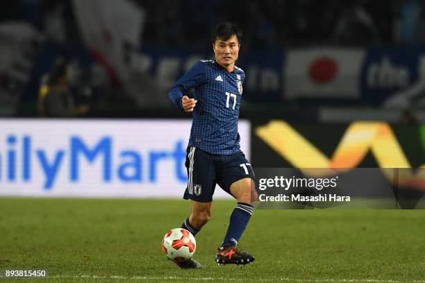 Yasuyuki Konno of Japan in action during the EAFF E-1 Men's Football Championship between Japan and South Korea at Ajinomoto Stadium on December 16,...