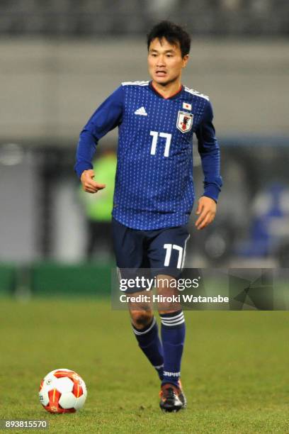 Yasuyuki Konno of Japan in action during the EAFF E-1 Men's Football Championship between Japan and South Korea at Ajinomoto Stadium on December 16,...