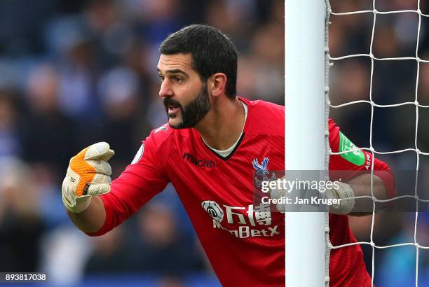 Julian Speroni of Crystal Palace gives his team instructions during the Premier League match between Leicester City and Crystal Palace at The King...