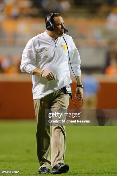 Head coach Butch Jones of the Tennessee Volunteers reacts against the Southern Miss Golden Eagles at Neyland Stadium on November 4, 2017 in...