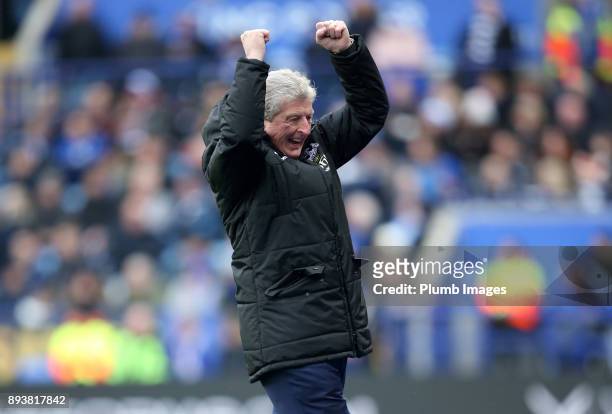 Manager Roy Hodgson of Crystal Palace celebrates after Wilfred Zaha of Crystal Palace scores to make it 0-2 during the Premier League match between...