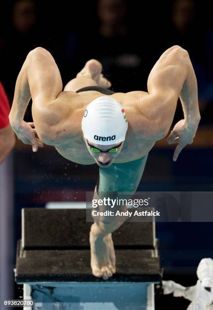 Dominik Kozma of Hungry competes during the Men's 100m Freestyle Heats at the European Short Course Swimming Championships on December 16, 2017 in...