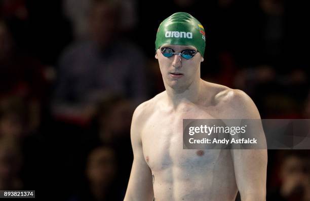 Simonas Bilis of Lithuania competes during the Men's 100m Freestyle Heats at the European Short Course Swimming Championships on December 16, 2017 in...