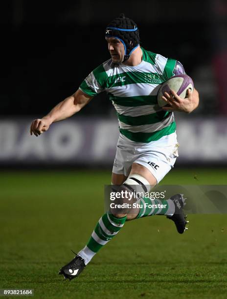 Ryan Burrows of the Falcons in action during the European Rugby Challenge Cup match between the Dragons and Newcastle Falcons at Rodney Parade on...