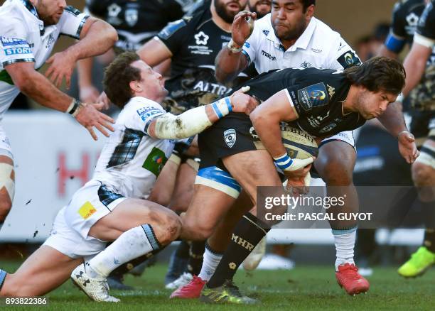 Montpellier's South African number eight Jan Serfontein runs with the ball during the European rugby champions cup match between Montpellier and...