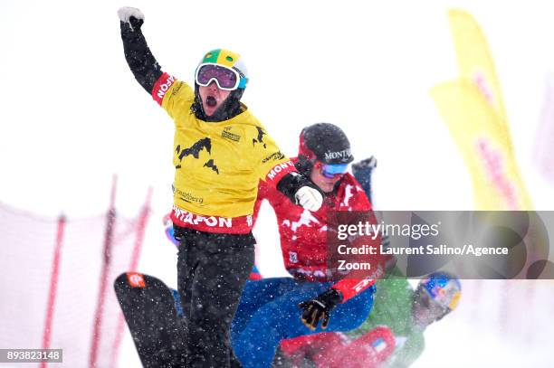 Jarryd Hughes of Australia takes 1st place during the FIS Freestyle Ski World Cup, Men's and Women's Ski Snowboardcross on December 16, 2017 in...