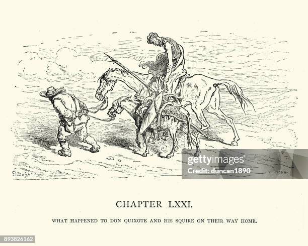 happened to don quixote and his squire on their way home - squire stock illustrations