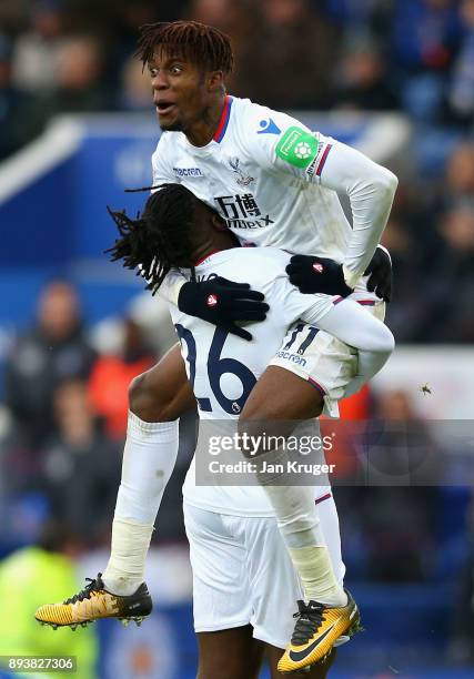 Bakary Sako of Crystal Palace celebrates after scoring his sides third goal with Wilfried Zaha of Crystal Palace during the Premier League match...