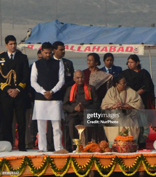 President of republic of India Mr. Ram NAth Kovind with first Lady Mrs. Savita Kovind take part in Morning Ganga Aarti , at sangam , confluence of...