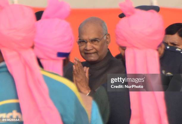 President of republic of India Mr. Ram NAth Kovind arrives to take part in Morning Ganga Aarti , at sangam , confluence of river Ganges, Yamuna and...